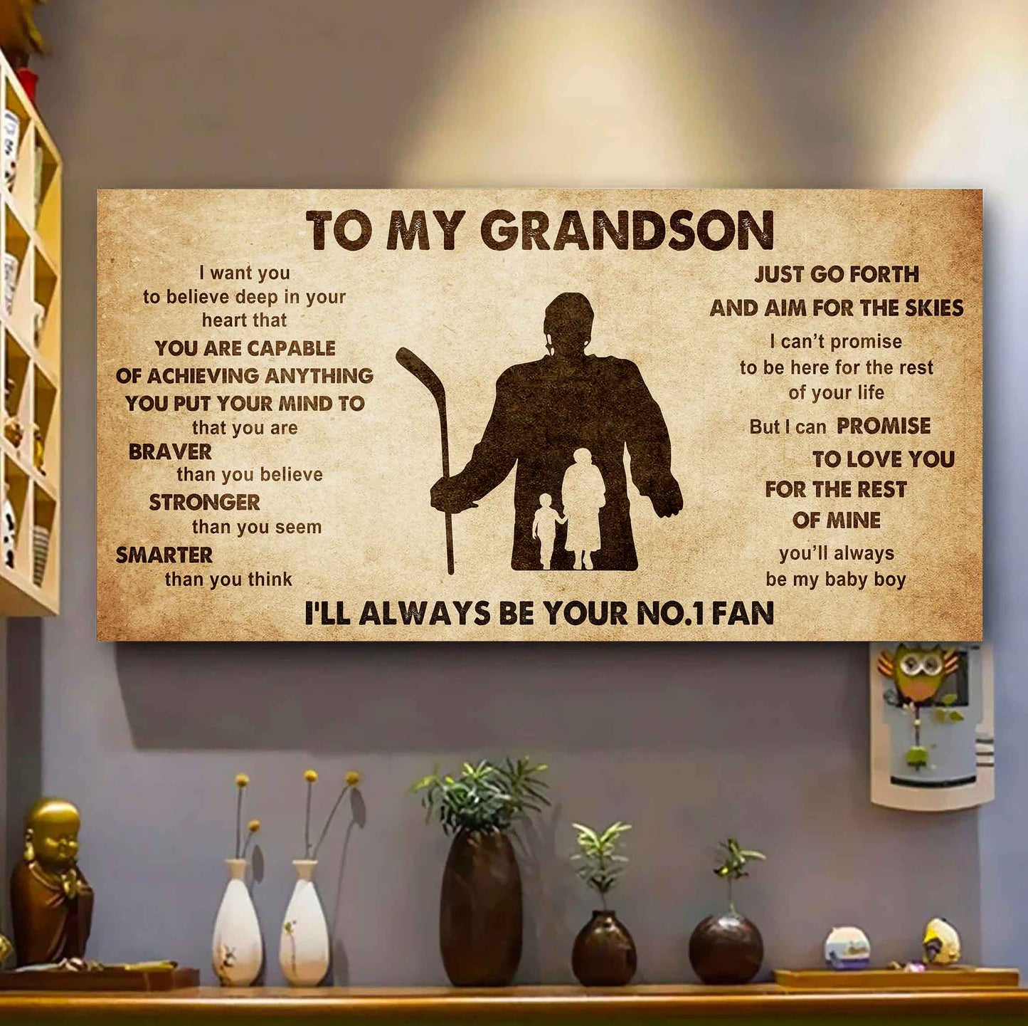 Personalized Sport Baseball Poster Canvas I'll Be Your No 1 Fan Grandma To Grandson - That You Are Braver Than You Believe Just Go Forth