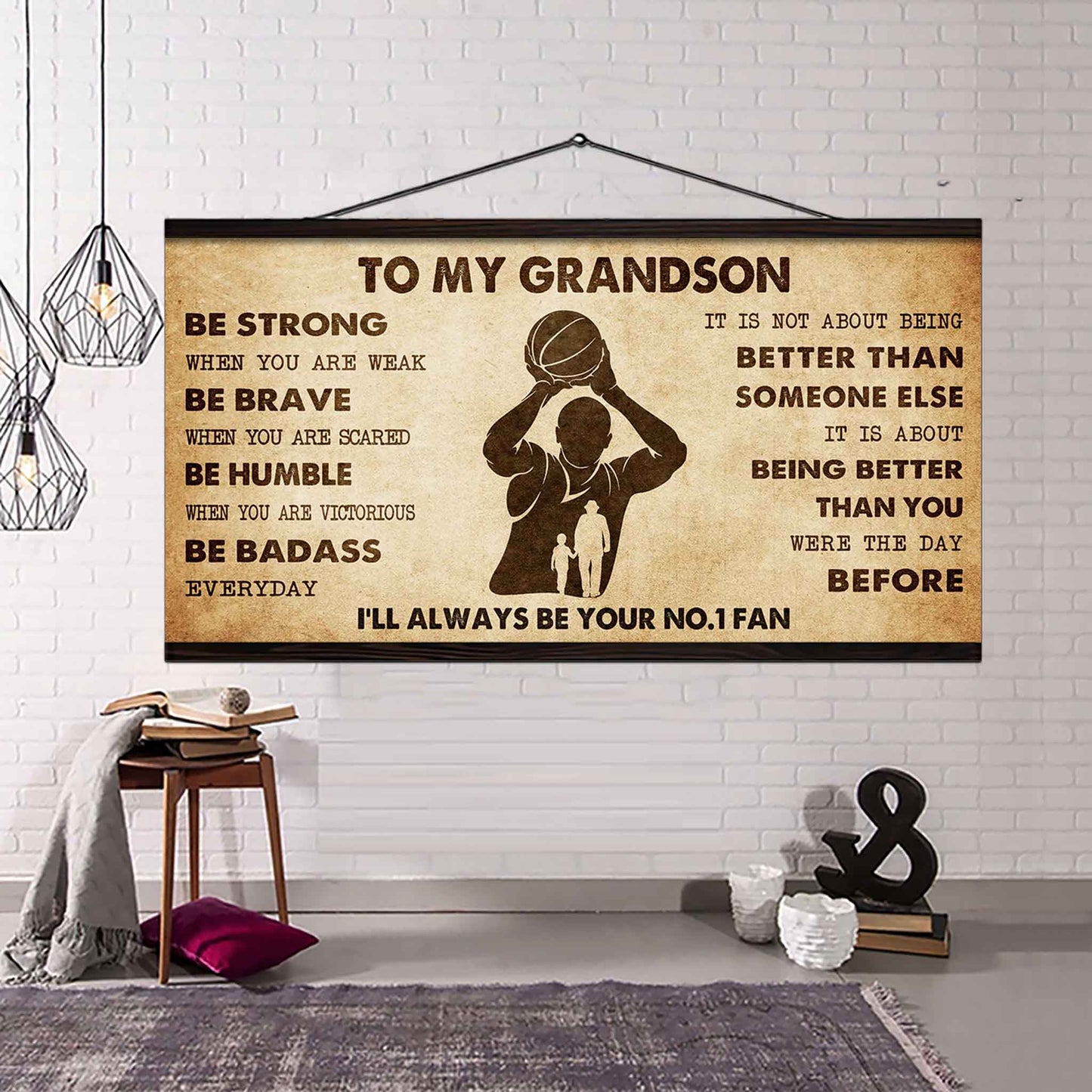 Personalized Sport Baseball Poster Canvas I'll Be Your No 1 Fan Grandpa To Grandson - Be Strong When You Are Weak Be Badass Everyday