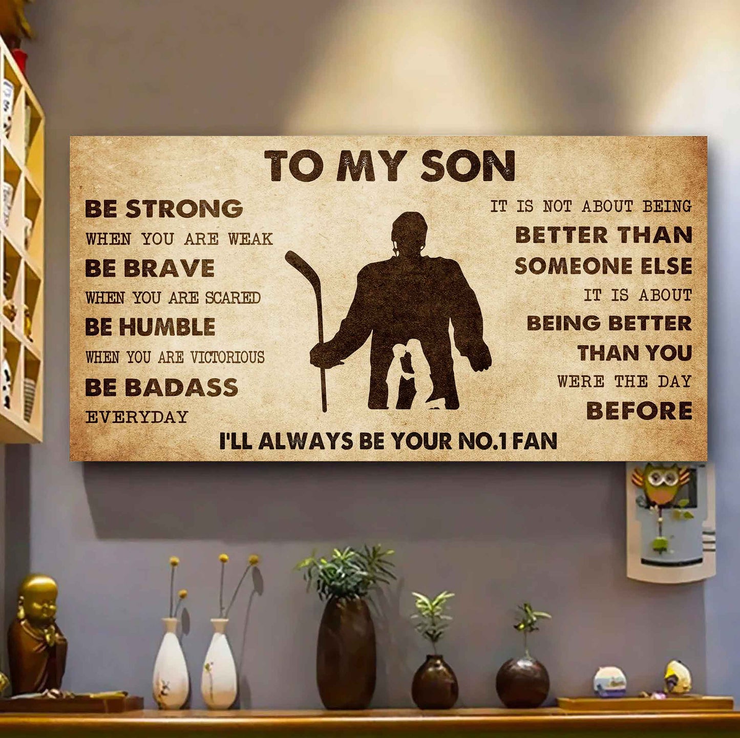 Personalized Sport Poster Canvas I'll Be Your No 1 Fan Mom To Son - Be Strong When You Are Weak Be Badass Everyday
