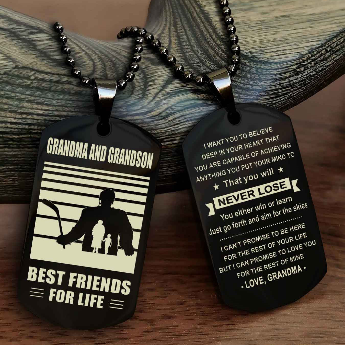 Sport Personalized Double Sided Dog Tag Grandpa And Grandson Best Friend For Life - You Will Never Lose You Either Win Or Learn