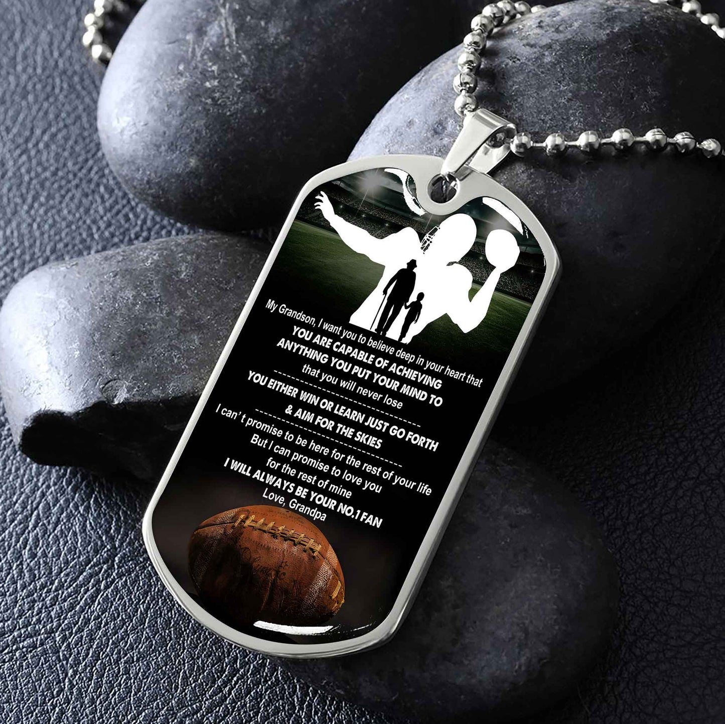 Sport Military Chain 18K Gold Plated Silver Plated To My Grandson From Grandpa Motivation Message I Will Always Be Your No 1 Fan