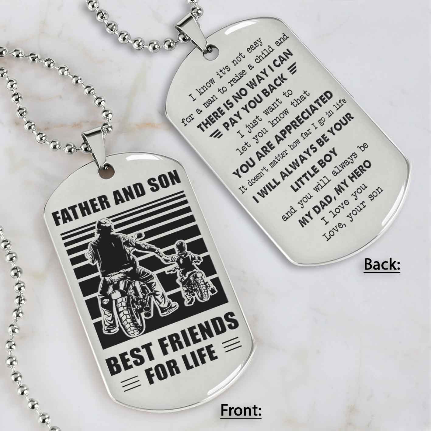 Customized Family Double Side Dog Tag Father And Son Best Friend For Life I Know It's Not Easy - I Will Always Be Your Little Boy Gift From Son To Dad Father's Day Gift