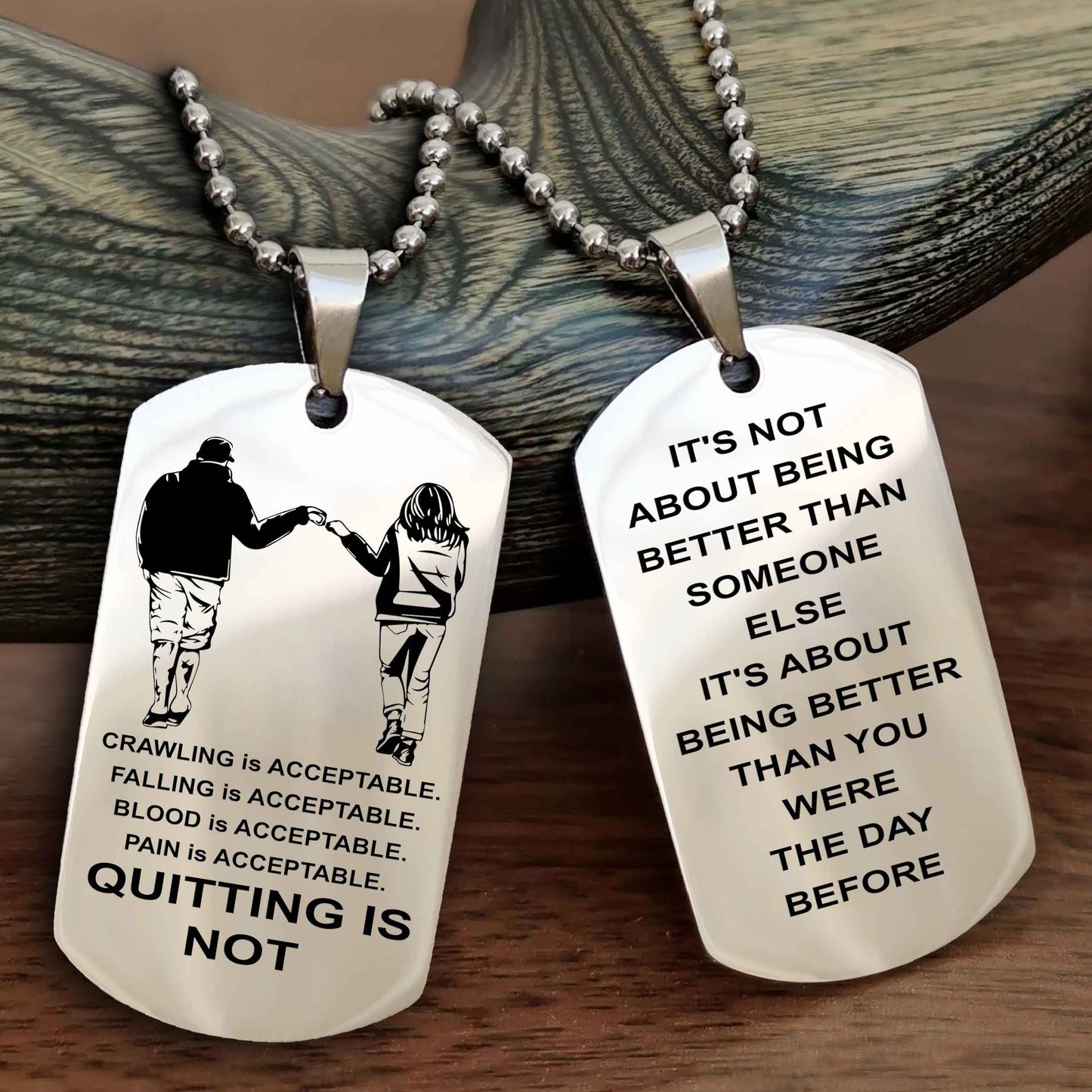 DRB Double Side Dog Tag For Your Friend Quiting Is Not - It's Not About Being Better Than Someone Else