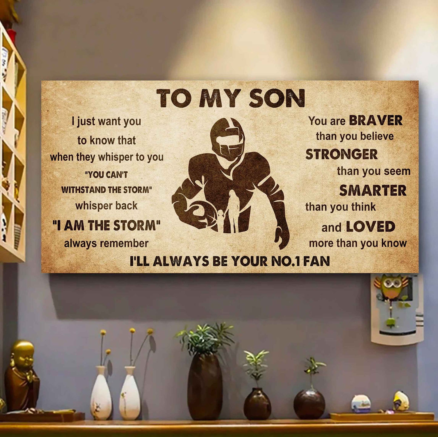 Personalized Sport Poster Canvas I'll Be Your No 1 Fan Mom To Son - Whisper Back I'm The Storm