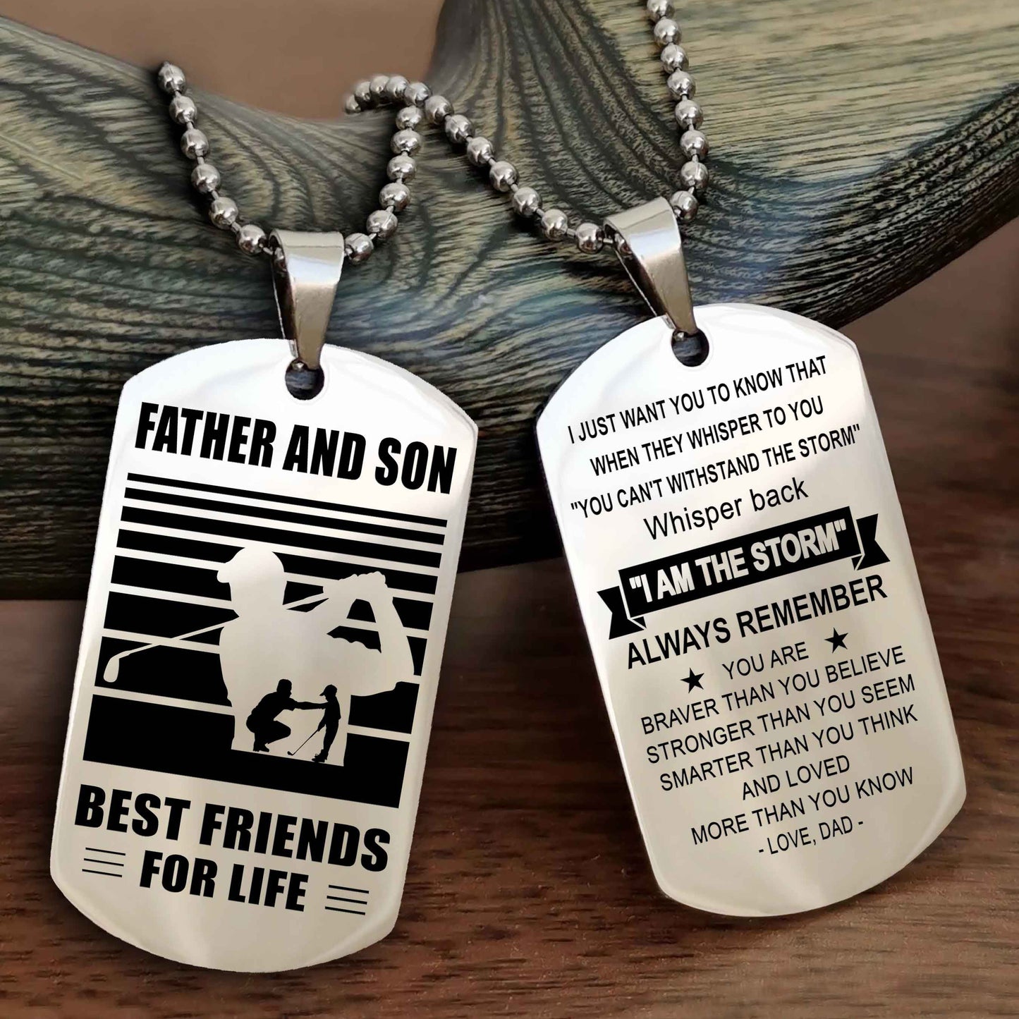 Sport Personalized Double Sided Dog Tag Father And Son Best Friend For Life - Whisper Back I'm The Storm