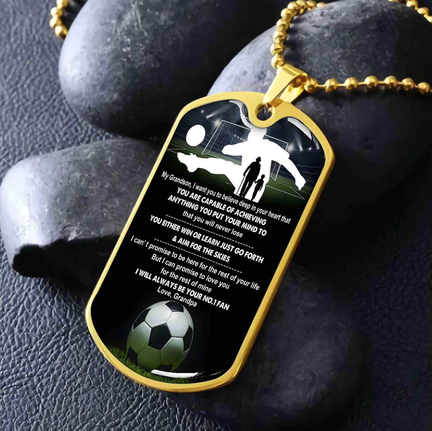 Sport Military Chain 18K Gold Plated Silver Plated To My Grandson From Grandpa Motivation Message I Will Always Be Your No 1 Fan