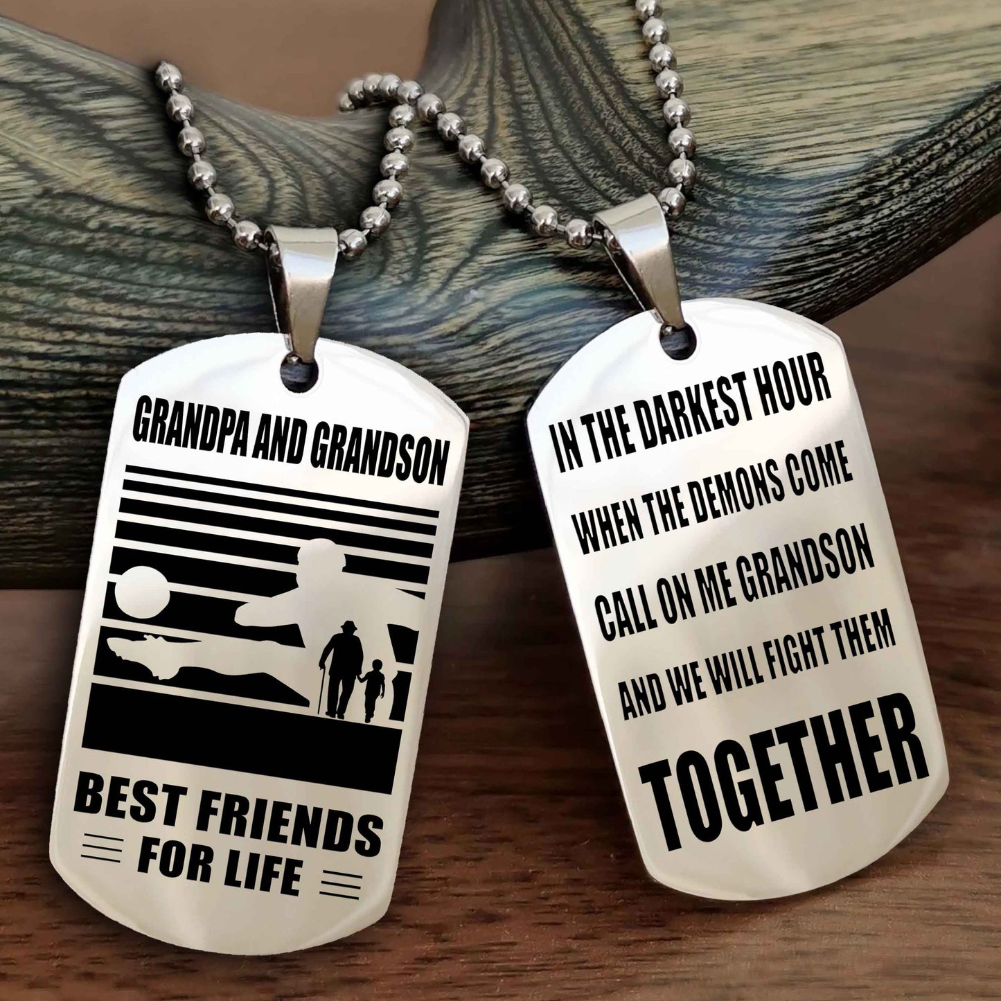 Sport Personalized Double Sided Dog Tag Grandpa And Grandson Best Friend For Life - Call On Me Grandson And We Will Fight Them Together