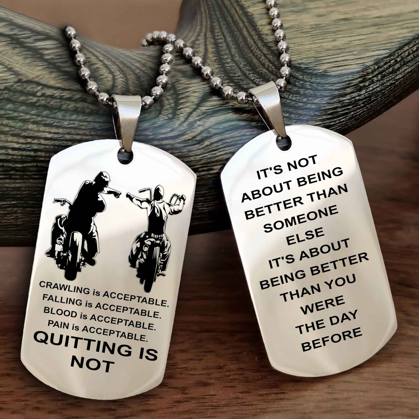 DRB Double Side Dog Tag For Your Friend Quiting Is Not - It's Not About Being Better Than Someone Else