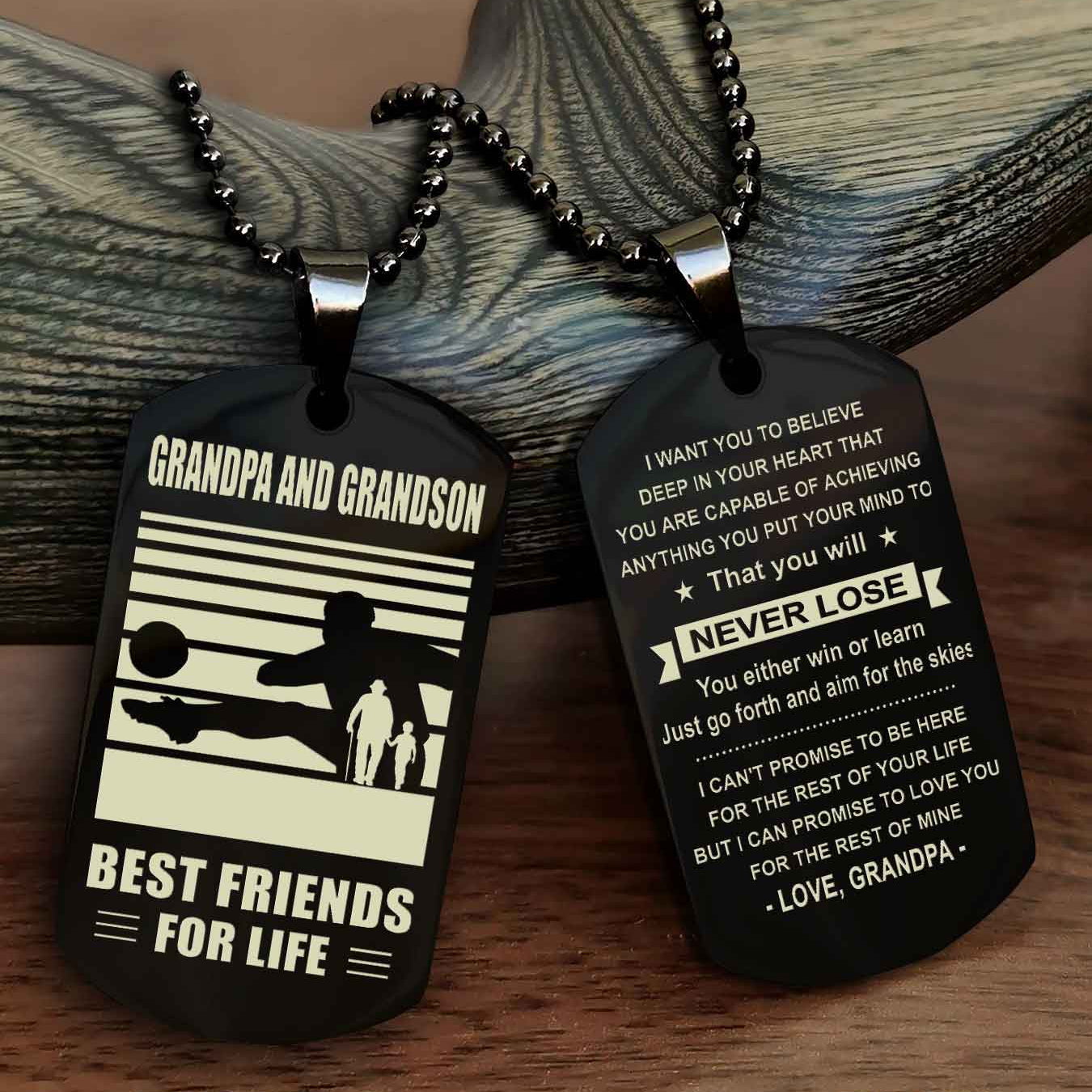 Sport Personalized Double Sided Dog Tag Grandpa And Grandson Best Friend For Life - You Will Never Lose You Either Win Or Learn