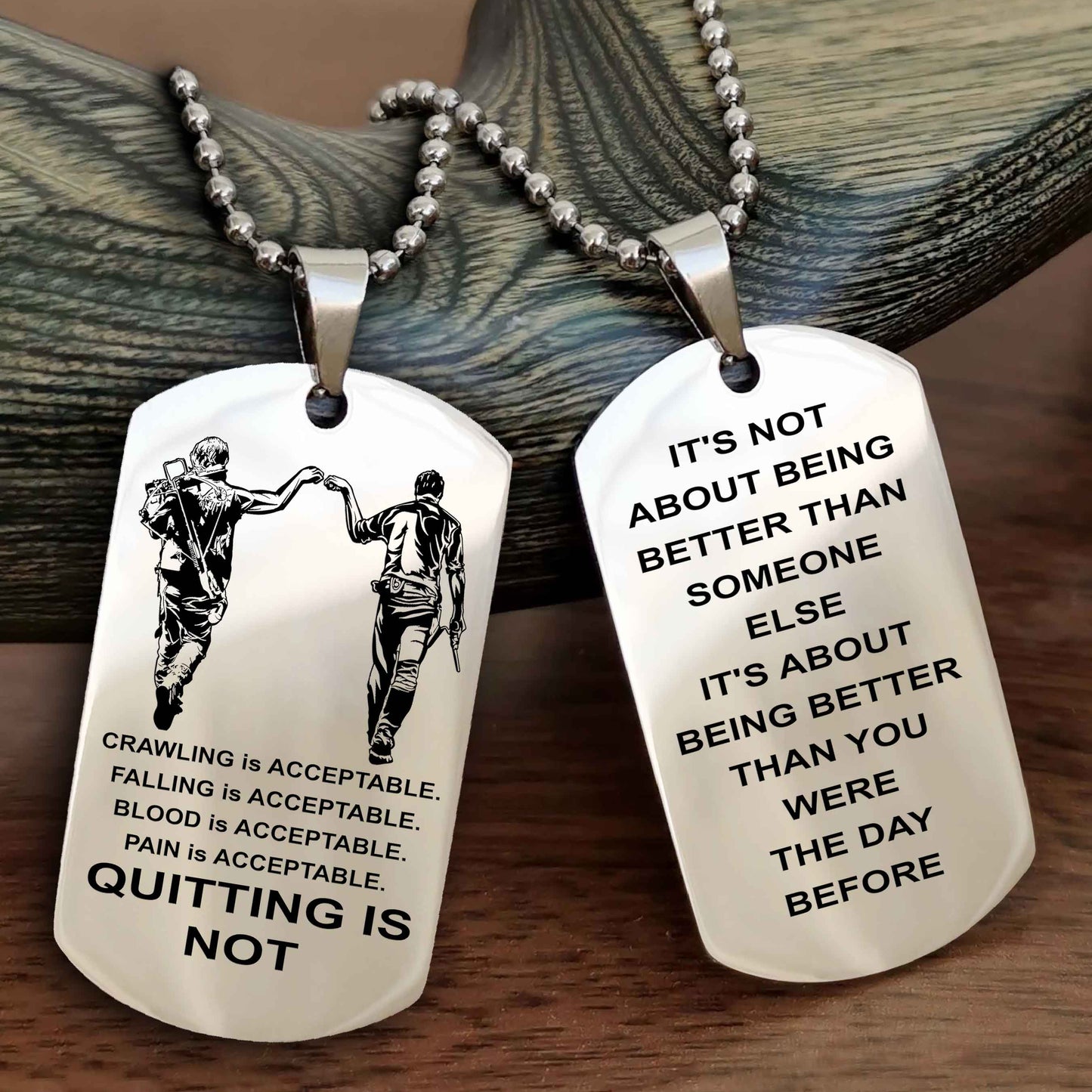 DRB Double Side Dog Tag For Your Friend Quiting Is Not - It's Not About Being Better Than Someone Else