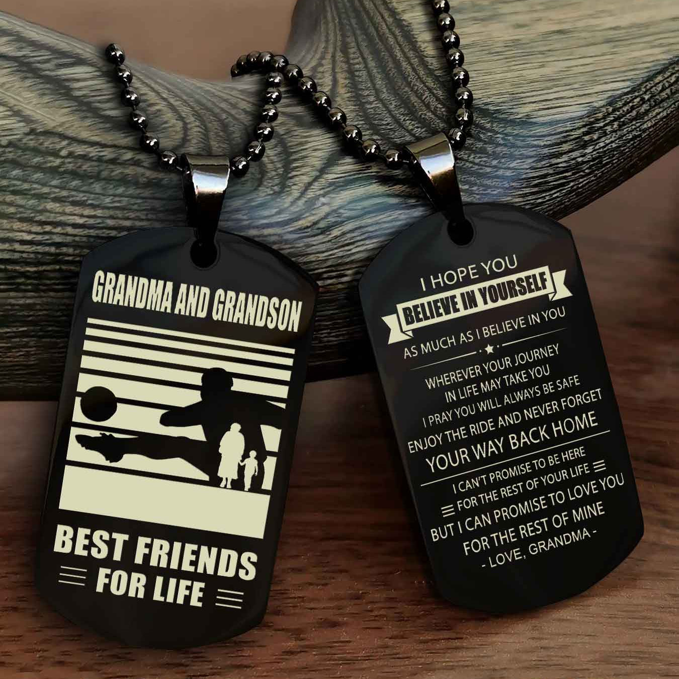 Sport Personalized Double Sided Dog Tag Grandpa And Grandson Best Friend For Life - Never Forget Your Way Back Home I Belive In You