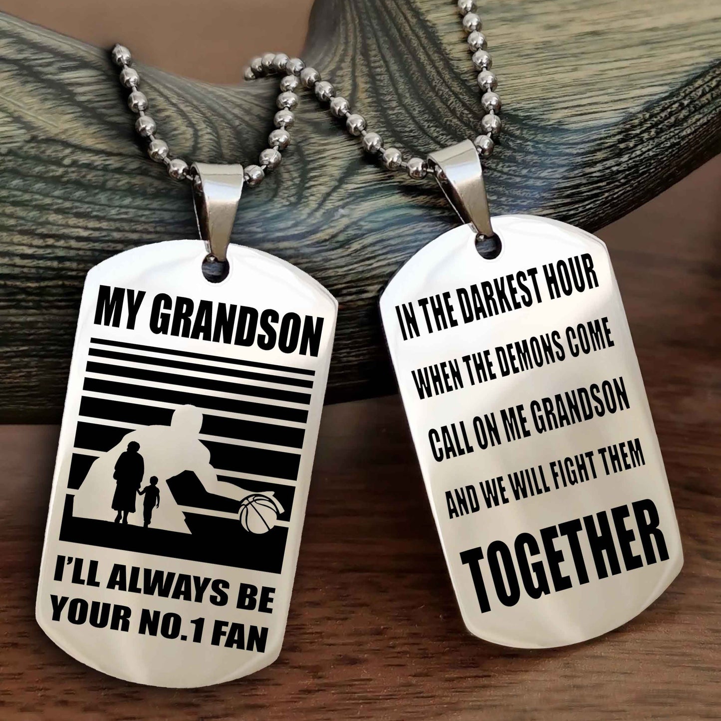Sport Basketball Personalized Double Sided Dog Tag Granpa To Grandson I Will Always Be Your No 1 Fan - Call On Me Grandson We Will Fight Them Together