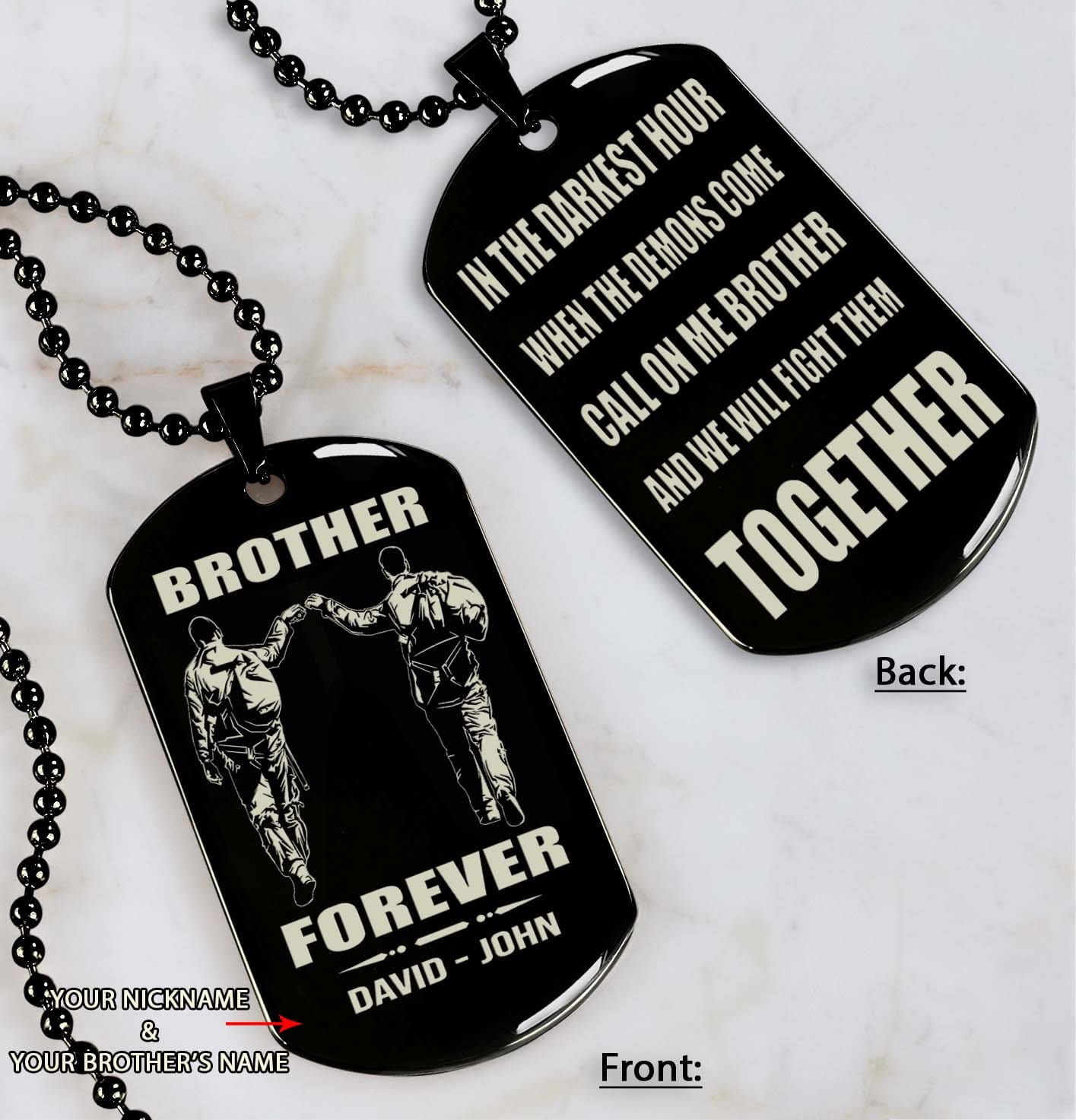 Ver3W Vikings customizable engraved black dog tag double sided gift from brother, brother forever