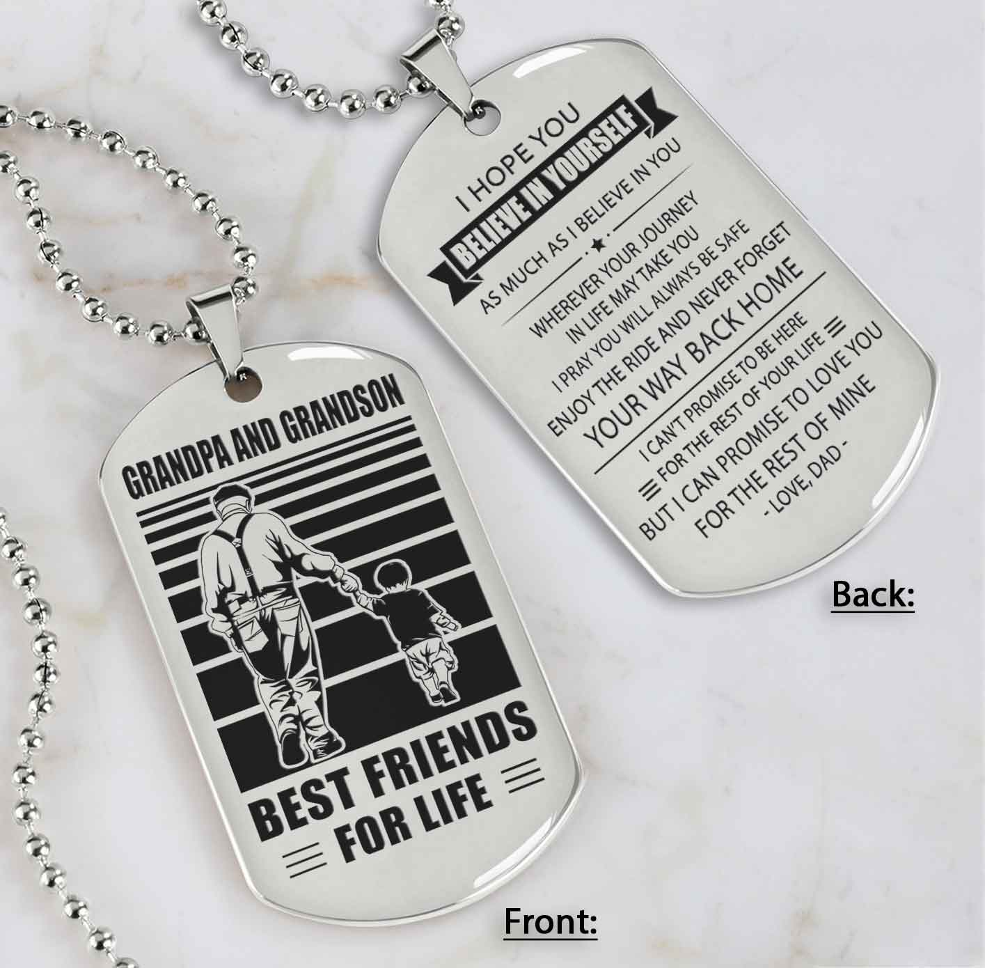 Grandpa And Grandson Best Friend For Life Double Side Dog Tag Gift For Your Grandson