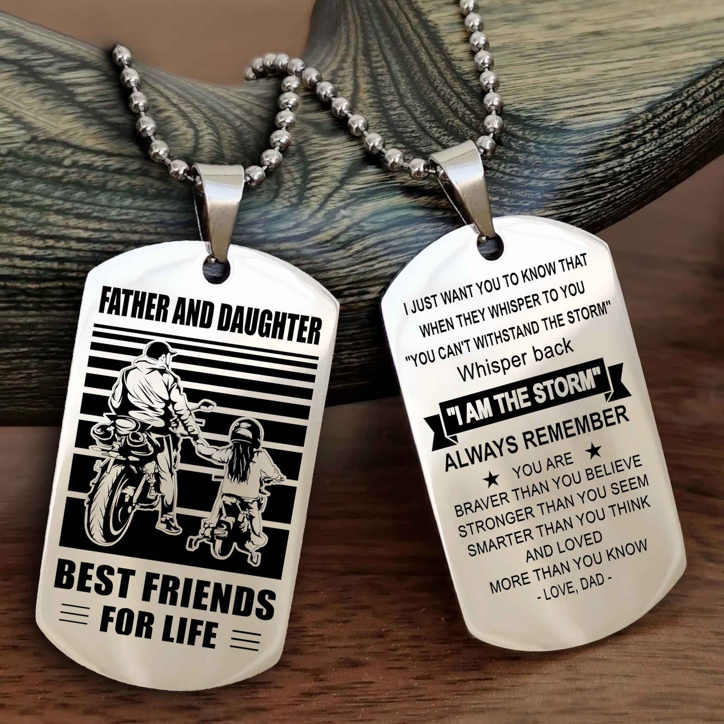 Biker Dad And Daughter (Kid) Double Side Dog Tag Best Friend For Life With Loving Message On The Back
