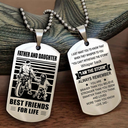Biker Dad And Daughter (Kid) Double Side Dog Tag Best Friend For Life With Loving Message On The Back
