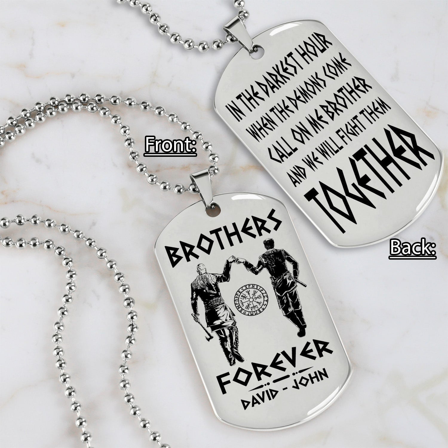 Samurai customizable engraved black dog tag double sided gift from brother, brother forever