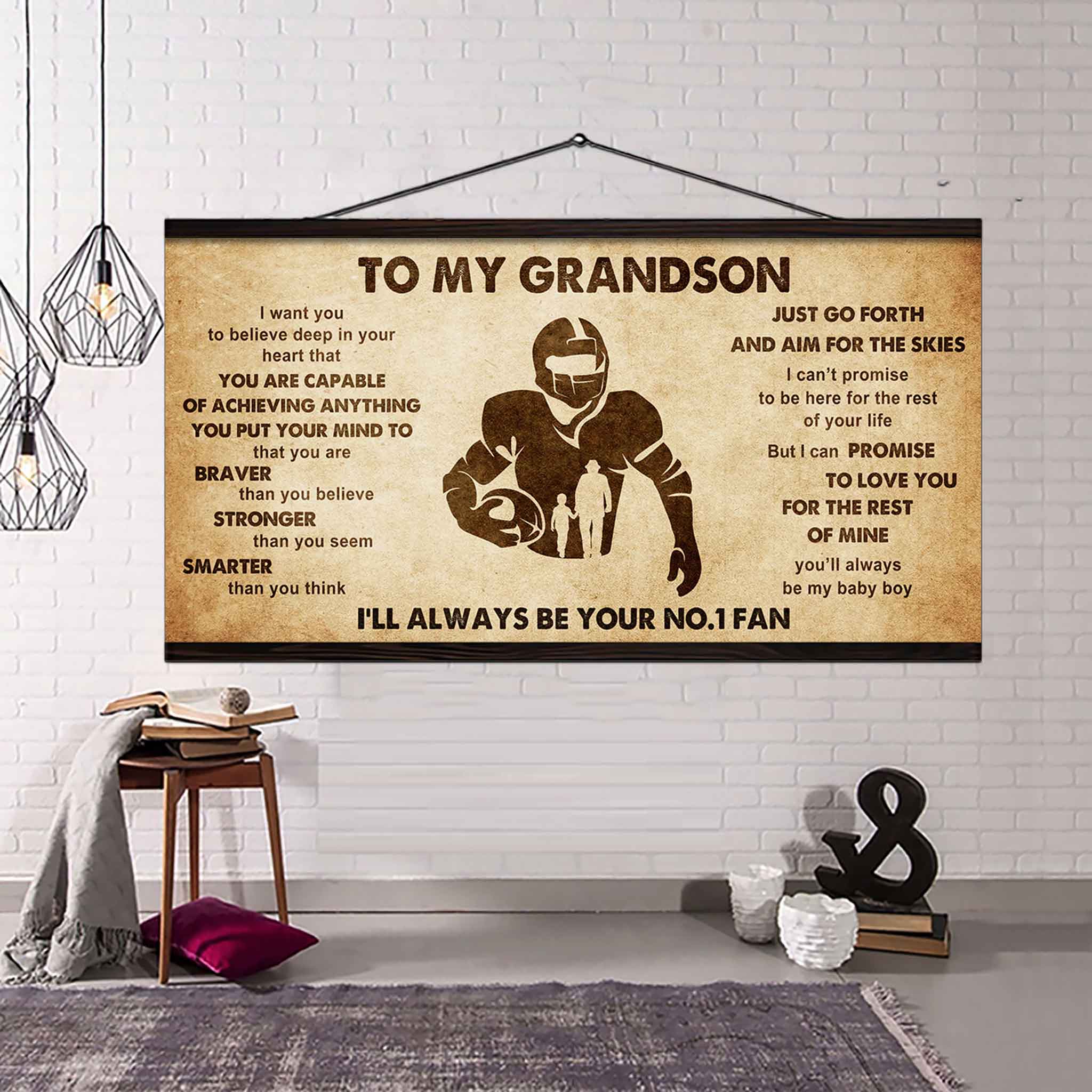 Personalized Sport Poster Canvas I'll Be Your No 1 Fan Grandpa To Grandson - That You Are Braver Than You Believe Just Go Forth