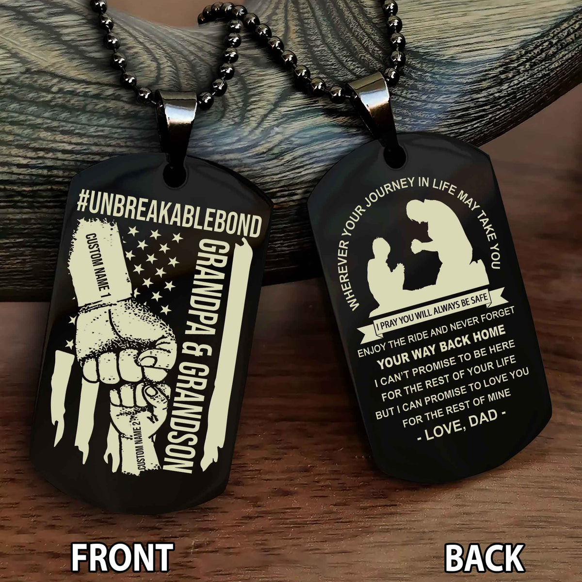 Grandpa And Grandson UnBreakable Bond Double Side Dog Tag Never Forget Your Way Back Home