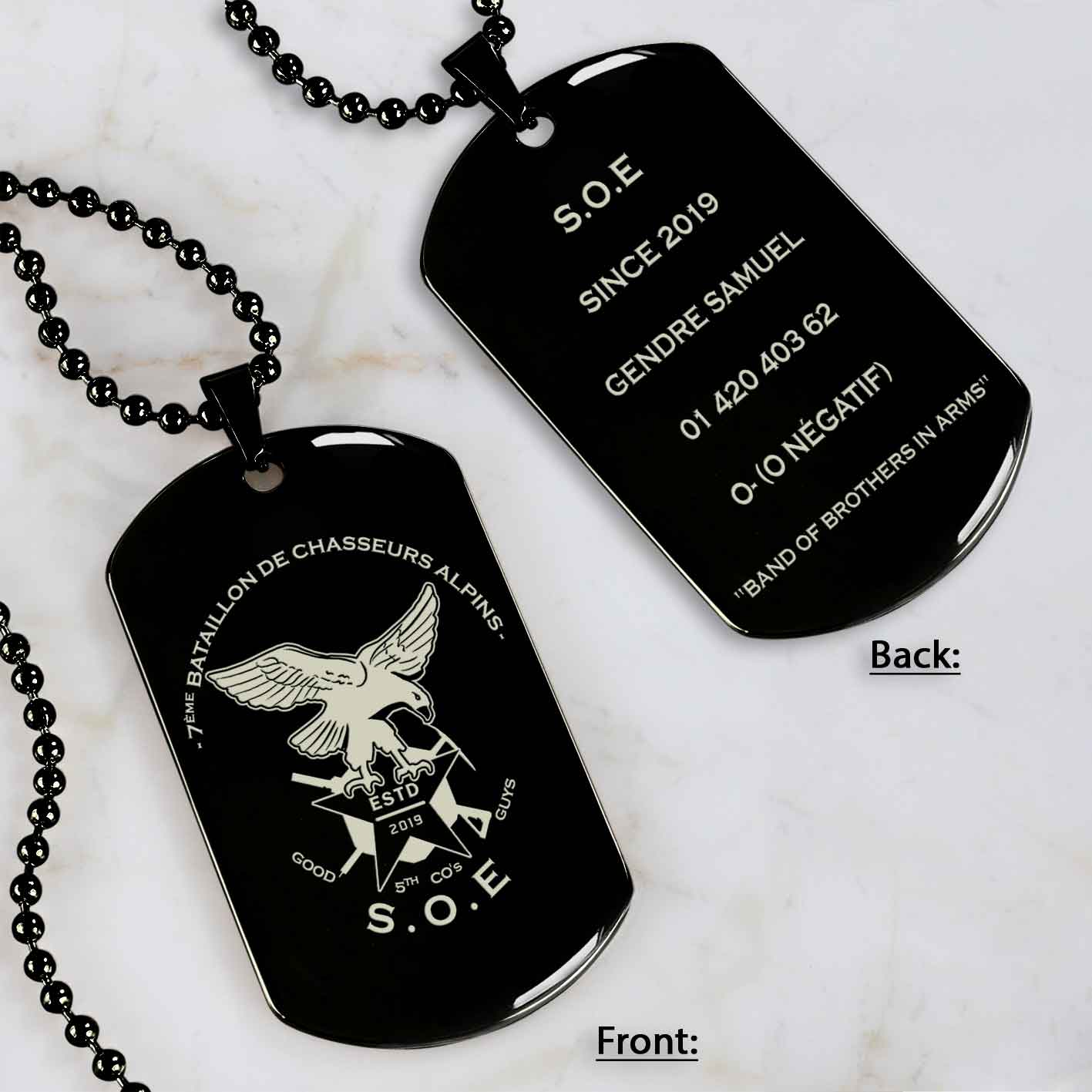 SOE double side dog tag for customer order black dog tag