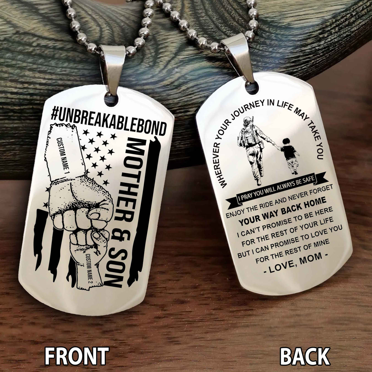Mother And Son UnBreakable Bond Double Side Dog Tag Never Forget Your Way Back Home