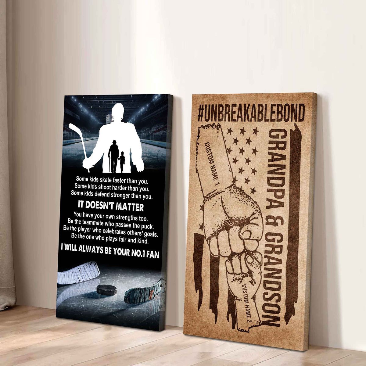 Unbreakable Bond Canvas Set From Grandpa To Grandson It's Doesn't Matter I Will Always Be Your No.1 Fan