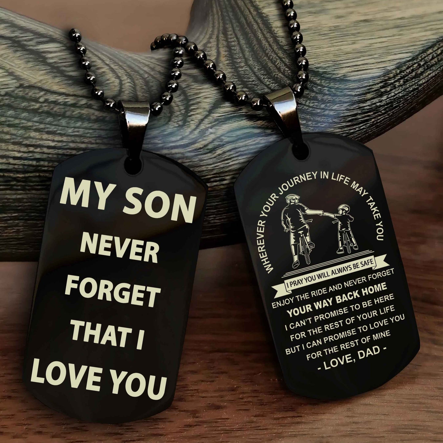 Biker Double Sided Dog Tag To My Son Never Forget That I Love You - Gift For Son Never Forget Your Way Back Home