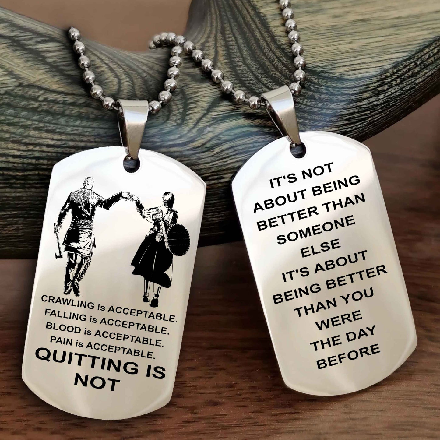 DRB Double Side Dog Tag For Your Friend Quiting Is Not - It's Not About Being Better Than Someone Else