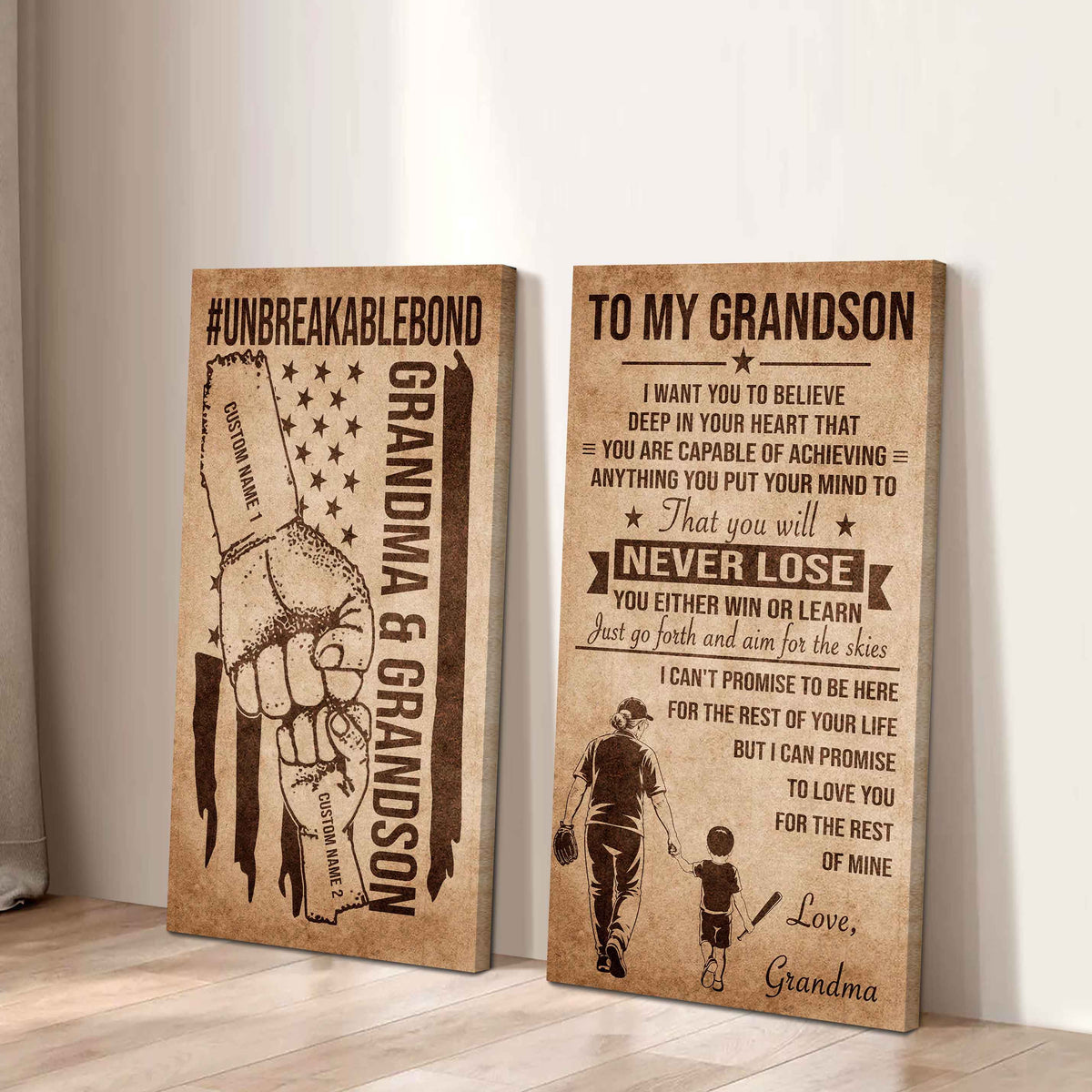 Unbreakable Bond Canvas Set Grandma And Grandson You Will Never Lose You Either Win Or Learn