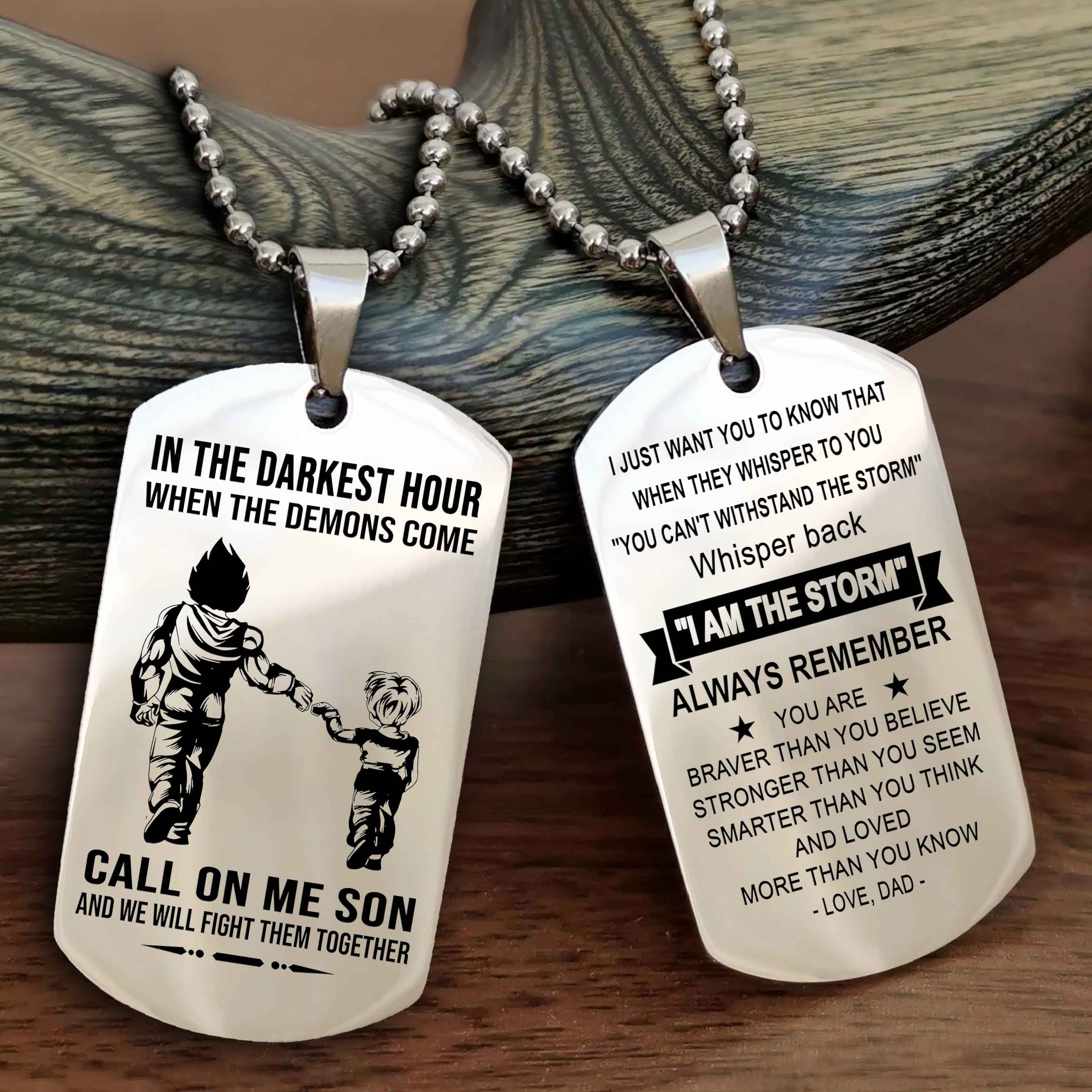 DRB Double Sided Dog Tag Call On Me Son - Gift For Son From Dad Whisper Back I'm The Storm