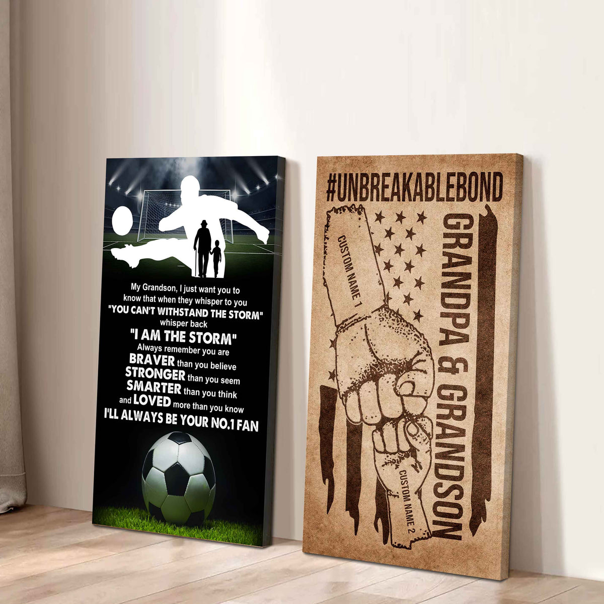 Unbreakable Bond Sport Canvas Set From Grandpa To Grandson Whisper Back I'm The Storm You Are Braver Than You Believe