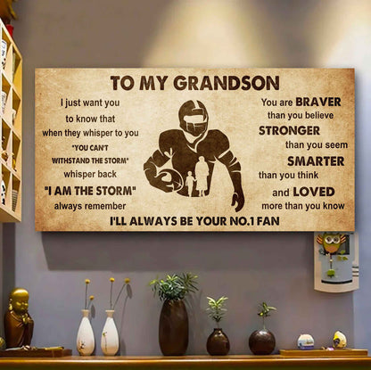 Personalized Sport Baseball Poster Canvas I'll Be Your No 1 Fan Grandma To Grandson - Whisper Back I'm The Storm