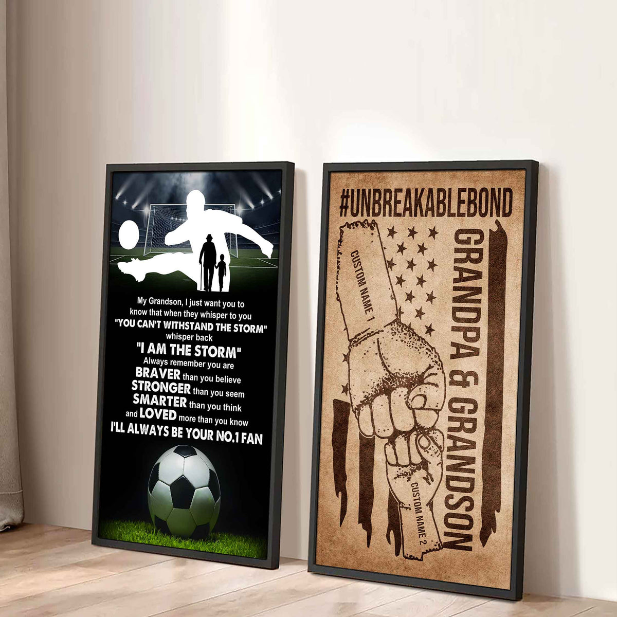 Unbreakable Bond Sport Canvas Set From Grandpa To Grandson Whisper Back I'm The Storm You Are Braver Than You Believe
