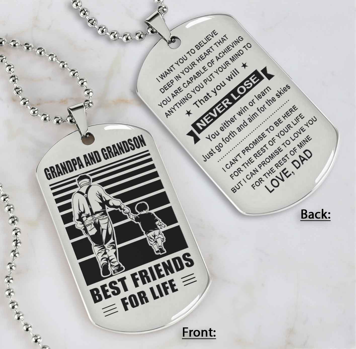 Grandpa And Grandson Best Friend For Life Double Side Dog Tag Gift For Your Grandson