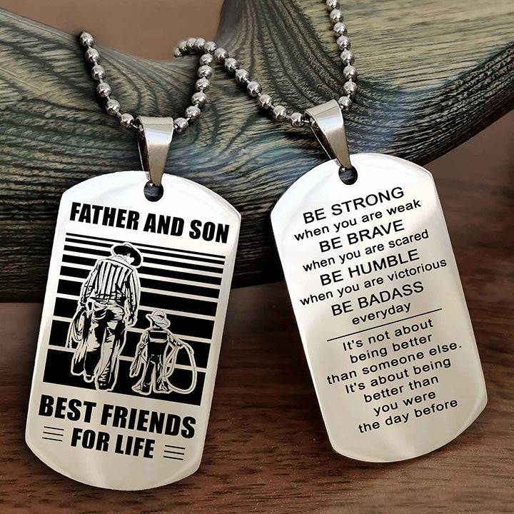Cowboy Personalized Double Sided Dog Tag To My Son I Love You - Be Strong When You Are Weak Gift From Dad To Son
