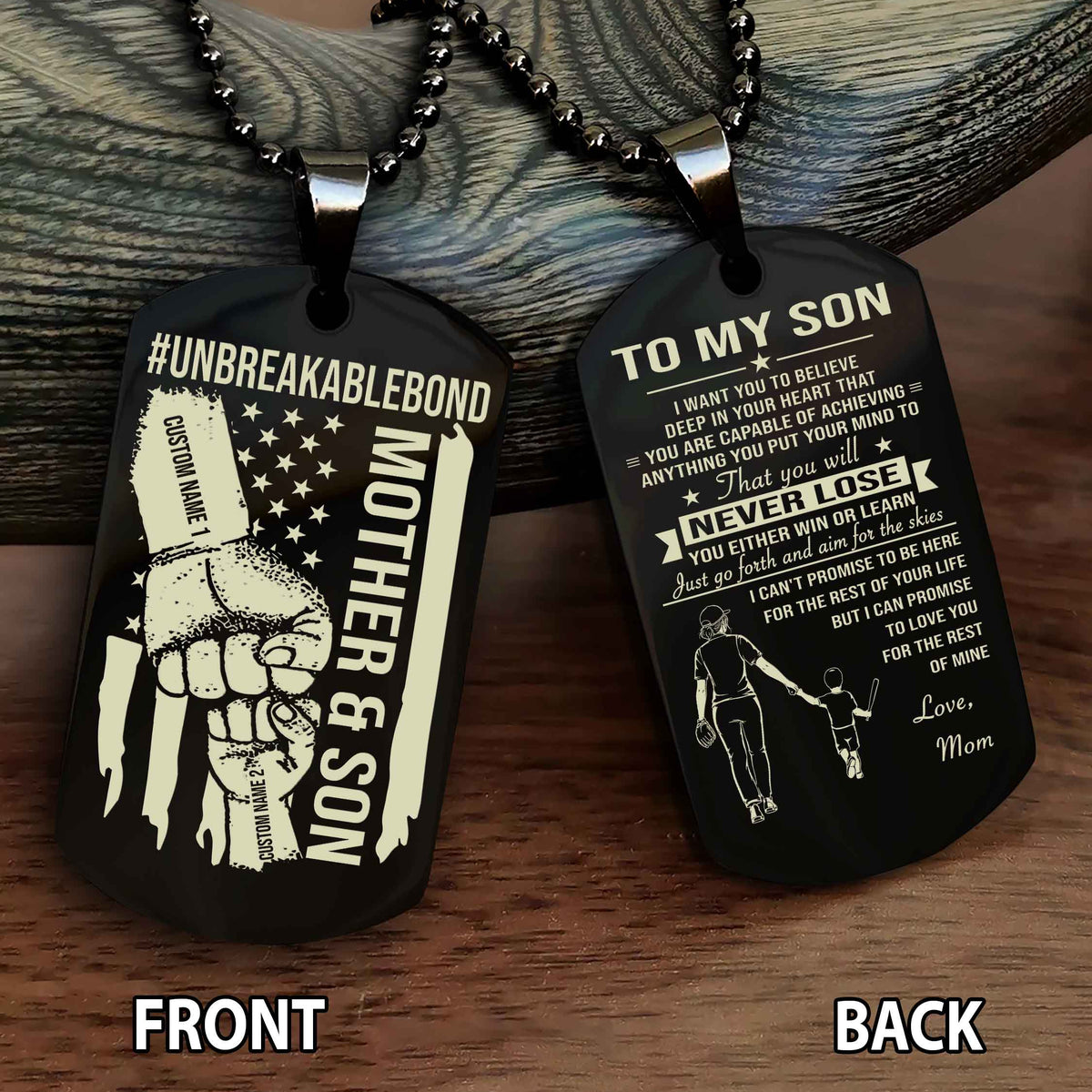 Mother And Son UnBreakable Bond Double Side Dog Tag You Will Never Lose You Either Win Or Learn