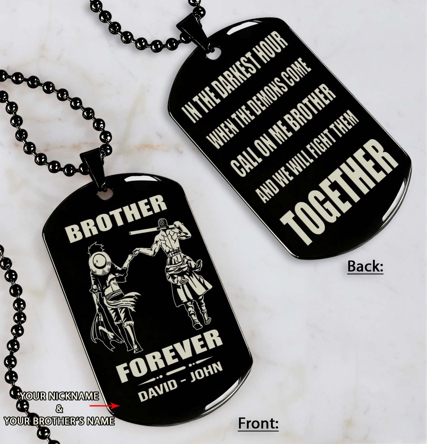 Biker customizable engraved black dog tag double sided gift from brother, brother forever