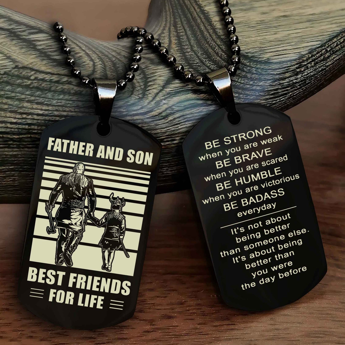 Teenager Viking Double Side Dog Tag Father And Son Best Friends For Life From Dad To Son With Message On The Back Gift For Your Son