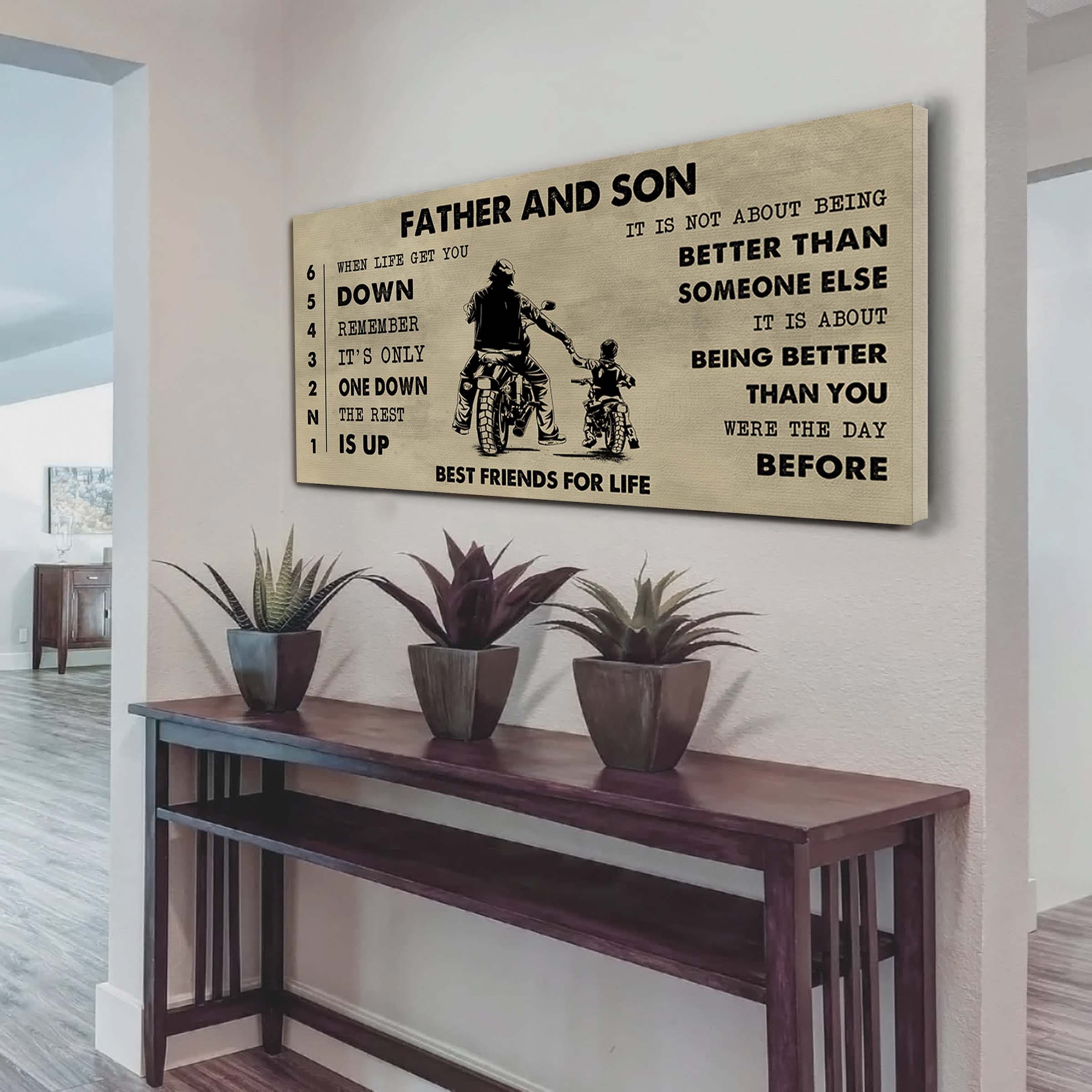 Biker Father And Son Best Friends For Life - Be Strong When You Are Weak Poster Canvas Gift For Son From Father-Photo Upload