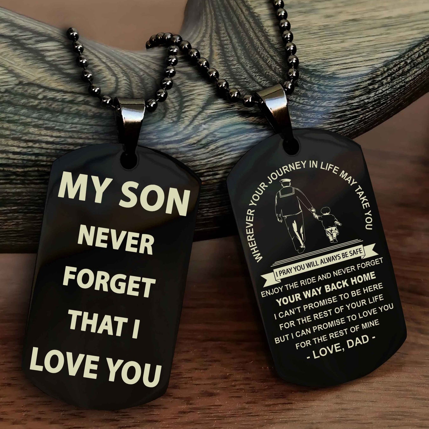 Biker Double Sided Dog Tag To My Son Never Forget That I Love You - Gift For Son Never Forget Your Way Back Home