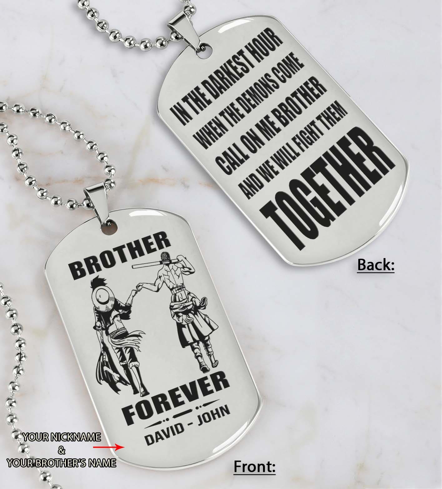 Soldier customizable engraved black dog tag double sided gift from brother, brother forever