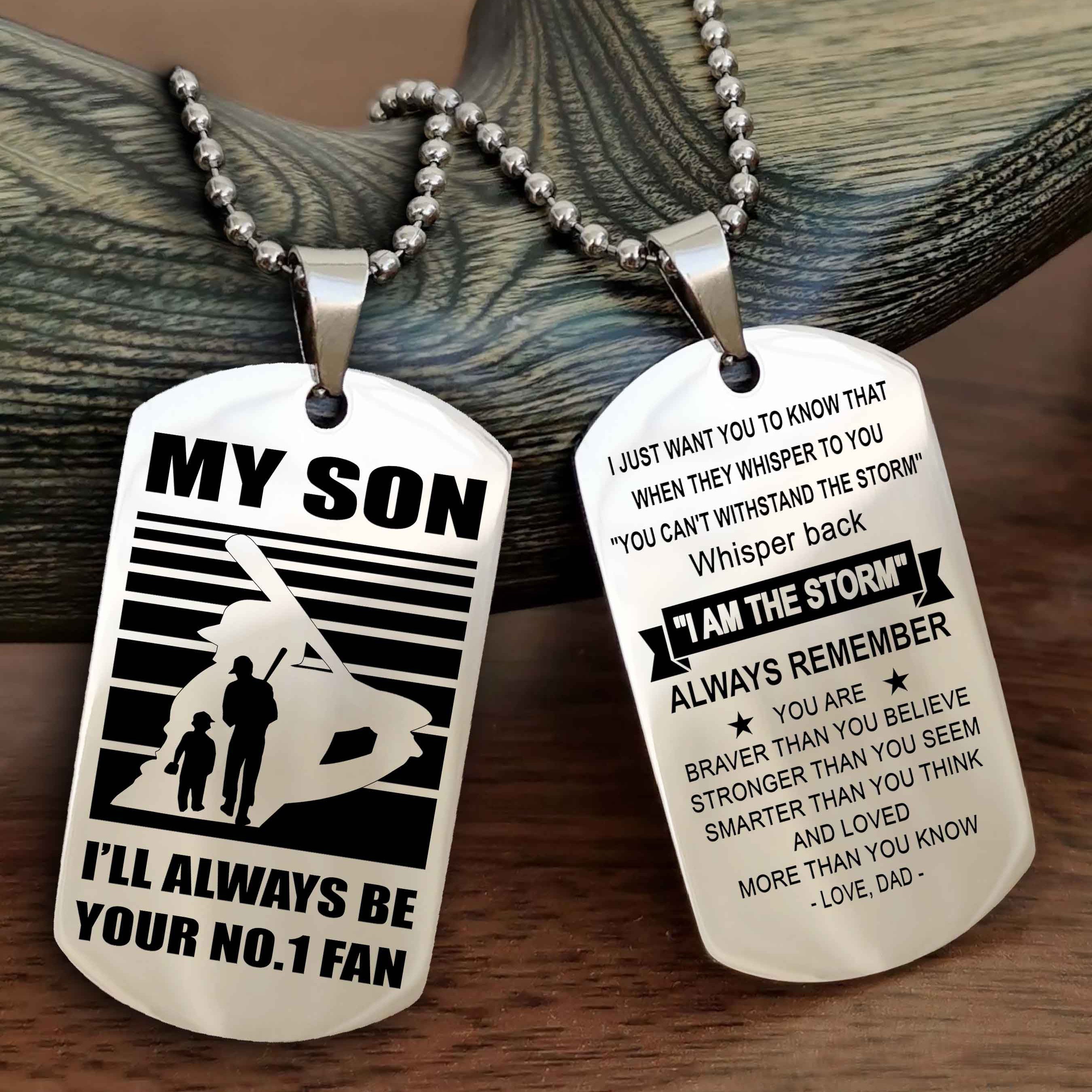 Sport Personalized Double Sided Dog Tag I Will Always Be Your No 1 Fan - Whisper Back I'm The Storm Gift From Dad Mom