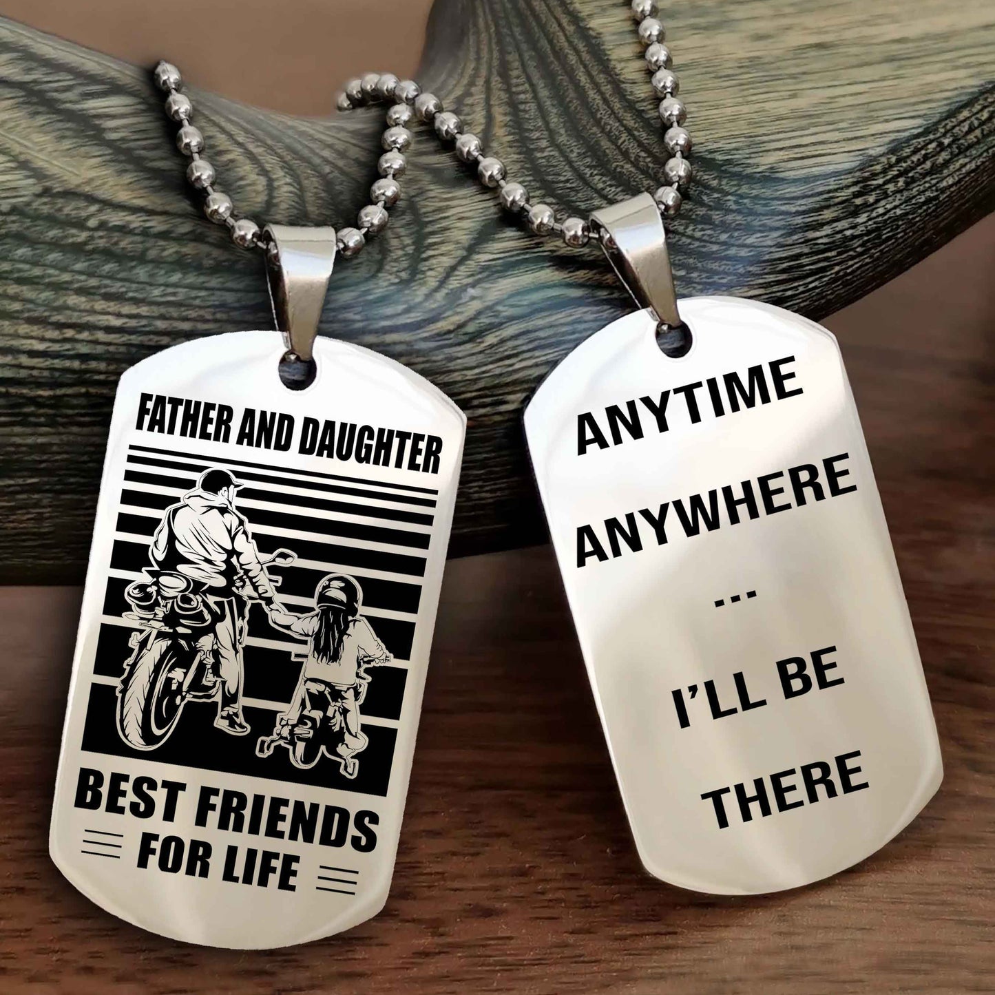 Biker Dad And Daughter (Kid) Double Side Dog Tag Best Friend For Life With Loving Message On The Back