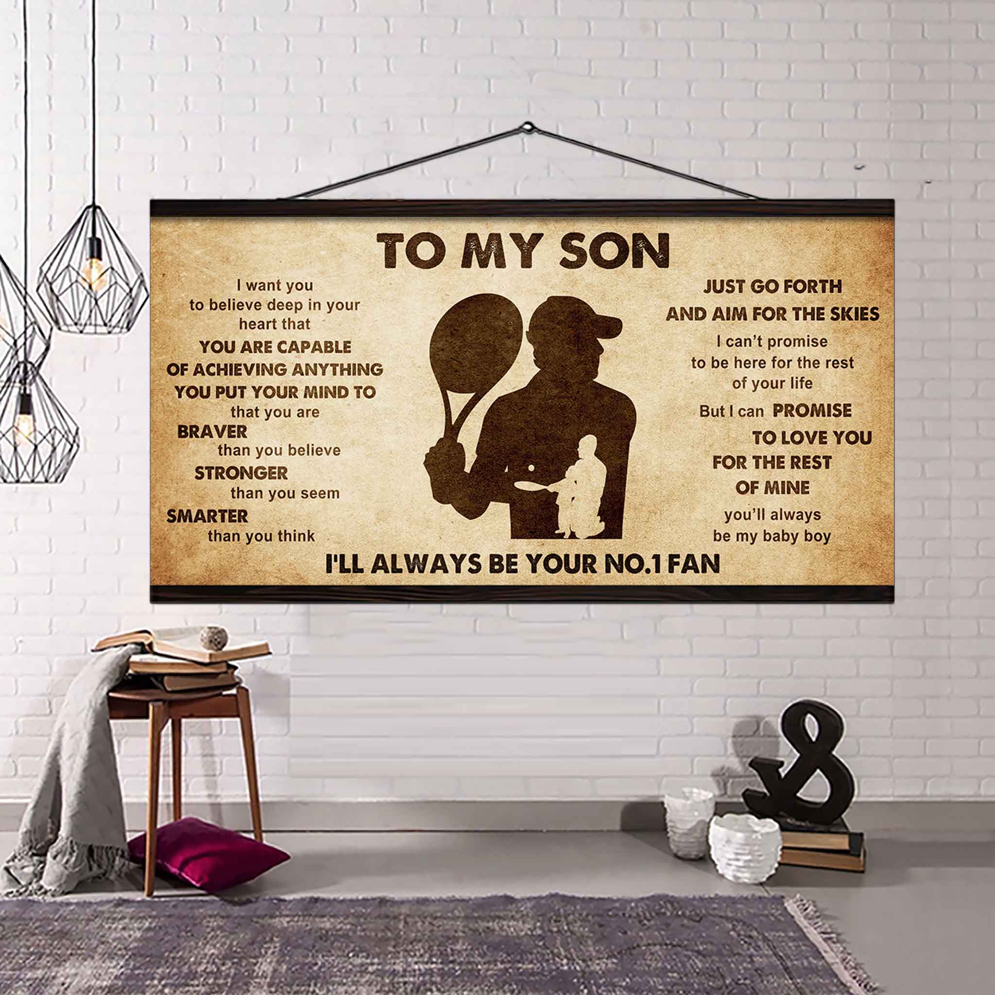 Personalized Sport Poster Canvas I'll Be Your No 1 Fan Dad To Son - That You Are Braver Than You Believe Just Go Forth