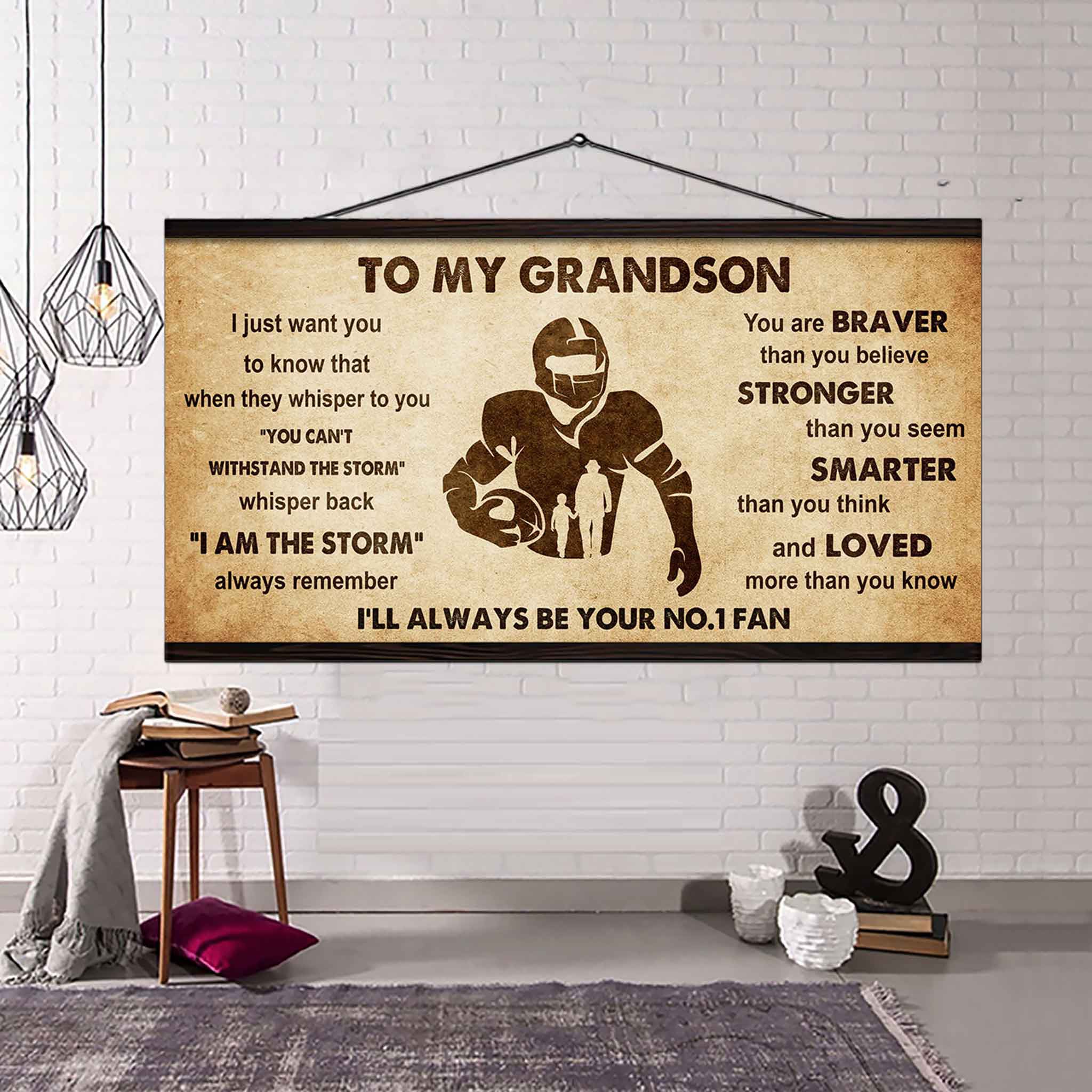 Personalized Sport Baseball Poster Canvas I'll Be Your No 1 Fan Grandpa To Grandson - Whisper Back I'm The Storm