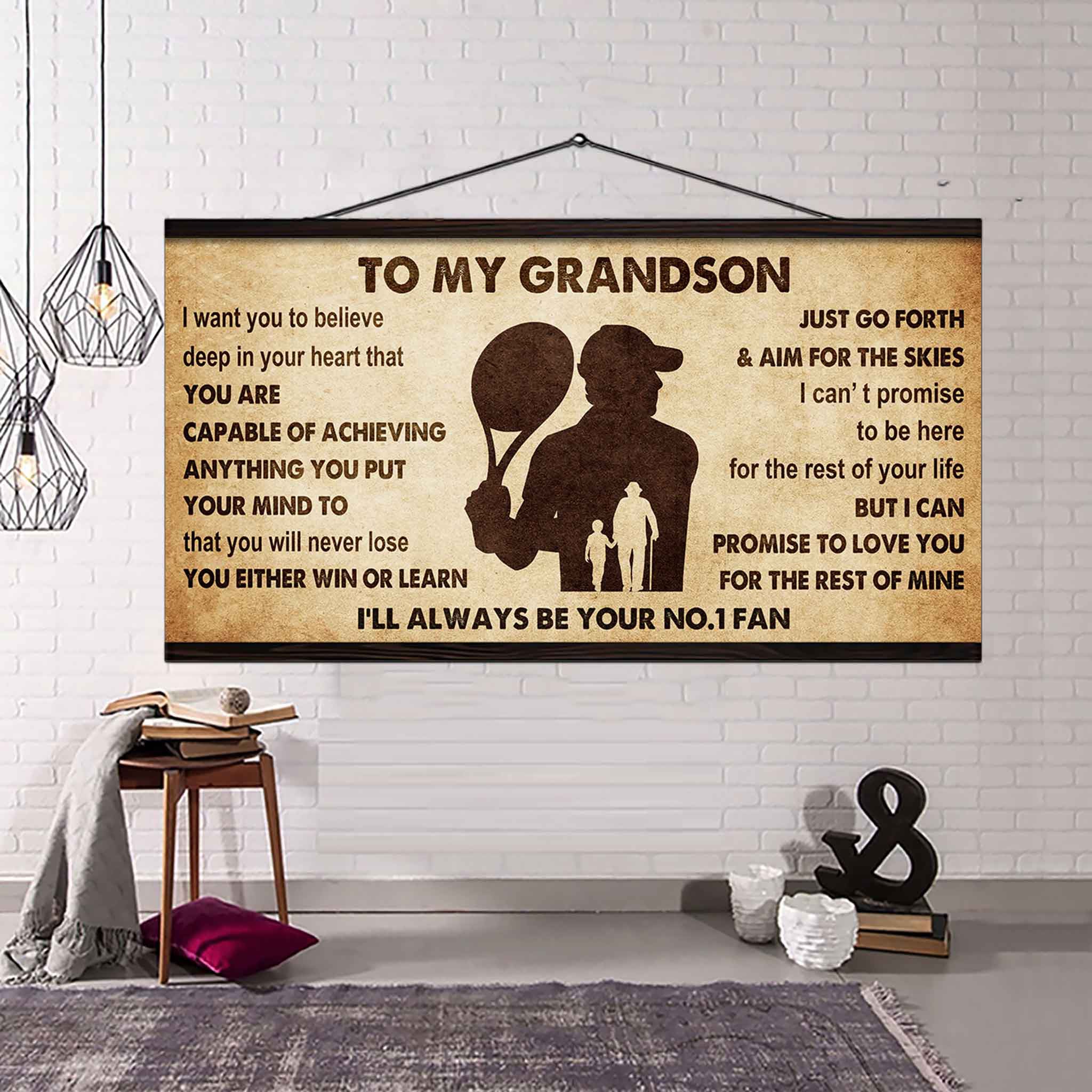 Personalized Sport Poster Canvas I'll Be Your No 1 Fan Grandpa To Grandson - You Will Never Lose You Either Win Or Learn
