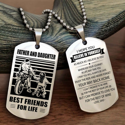 Biker Dad And Daughter (Kid) Double Side Dog Tag Best Friend For Life With Loving Message On The Back