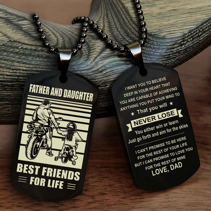 Biker Dad And Daughter (Kid) Double Side Dog Tag Best Friend For Life With Loving Message On The Back