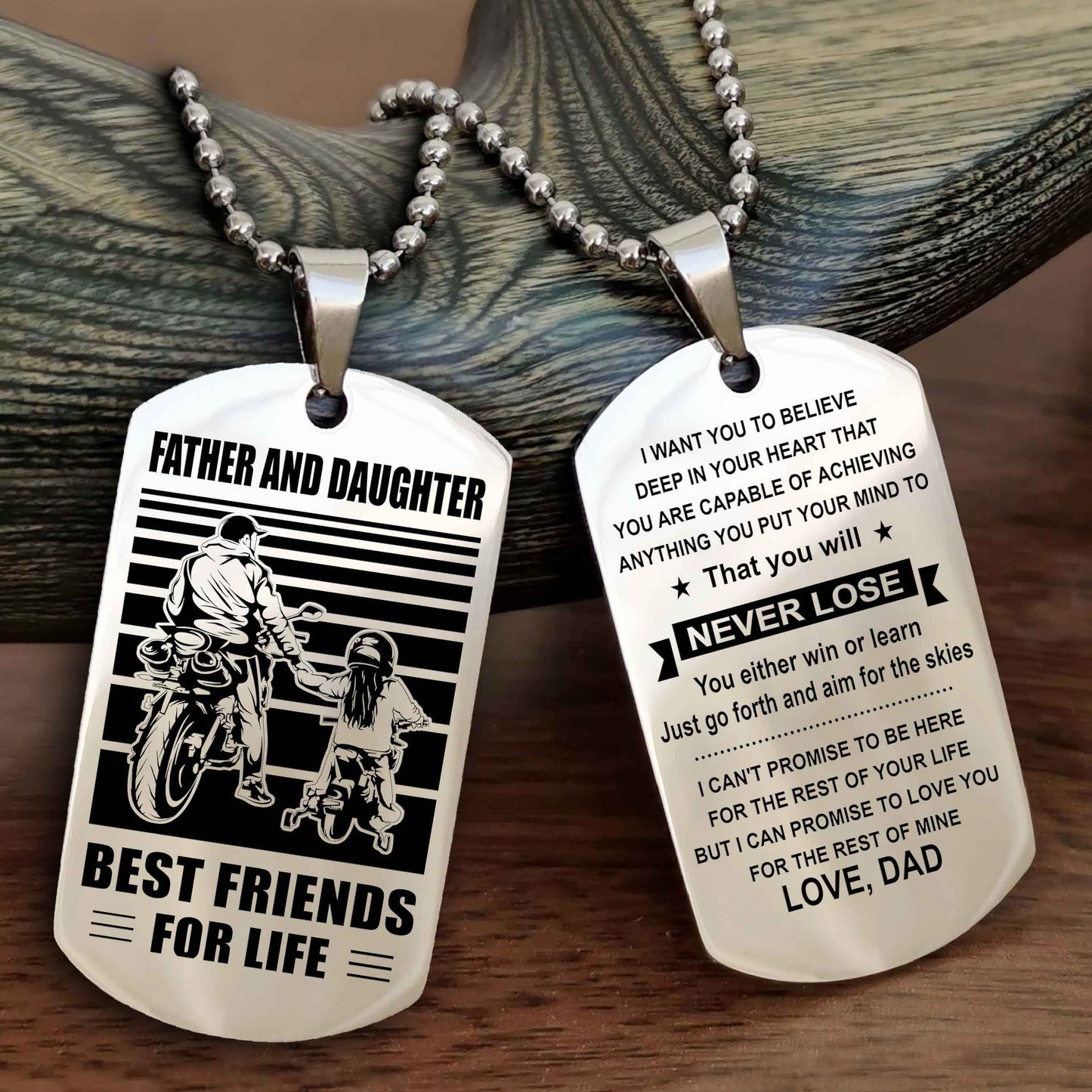 Biker Dad And Daughter (Kid) Double Side Dog Tag Best Friend For Life With Loving Message On The Back