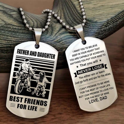 Biker Dad And Daughter (Kid) Double Side Dog Tag Best Friend For Life With Loving Message On The Back